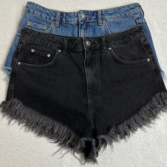 Bundle Summer Topshop Moto KIRI Black and Blue Jean Shorts with Distressed Hem - Picture 1 of 13
